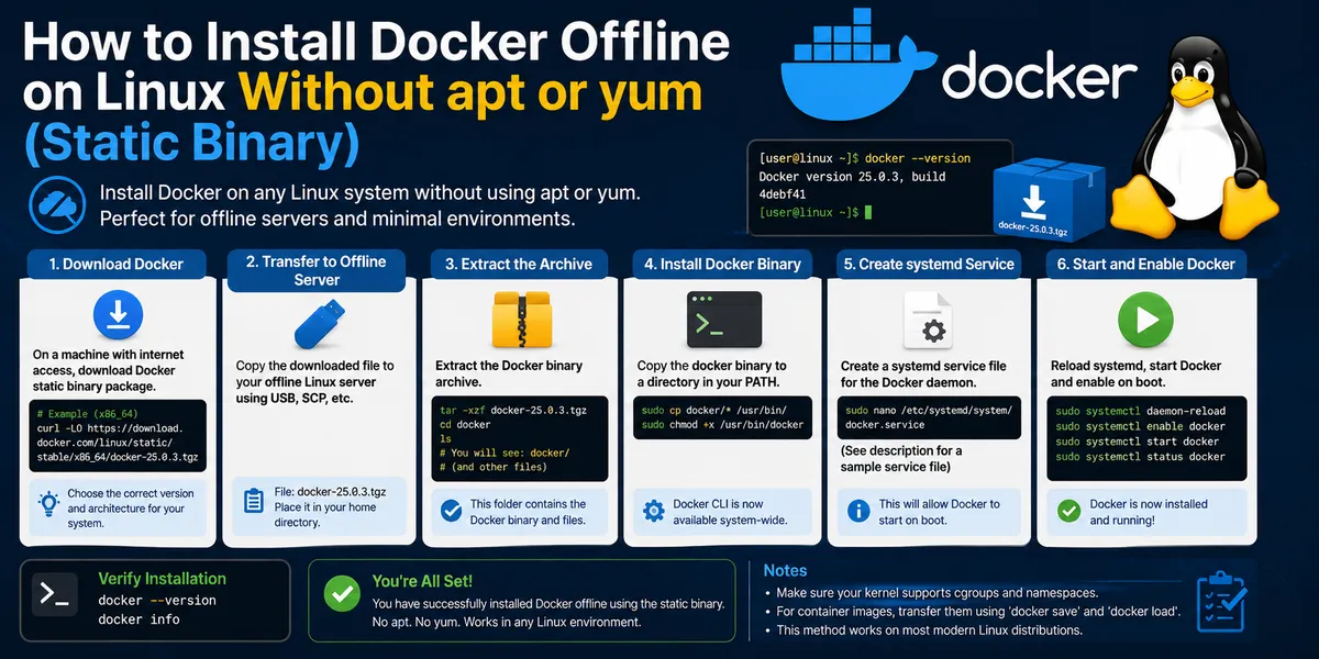 How to Install Docker Offline on Linux Without apt or yum (Static Binary)